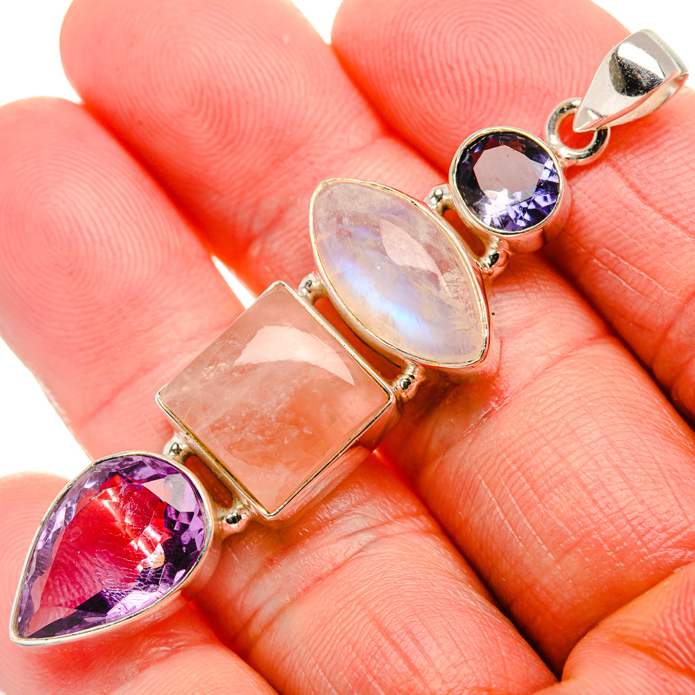 Rose Quartz, Amethyst, Rainbow Moonstone, Tanzanite 925 Sterling Silver Pendant 2 1/2" (925 Sterling Silver) PD37650