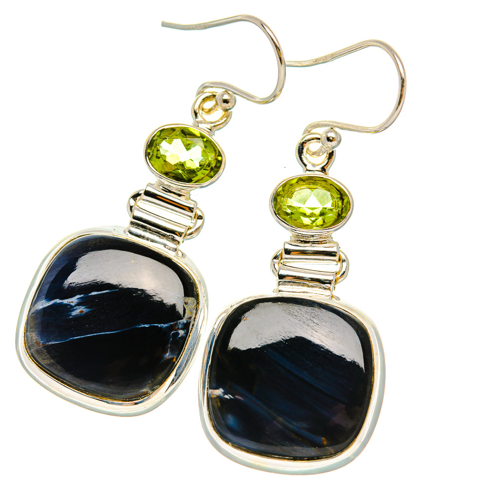 Anasilvercos Pietersite, Peridot Earrings 1 3/4" (925 Sterling Silver)
