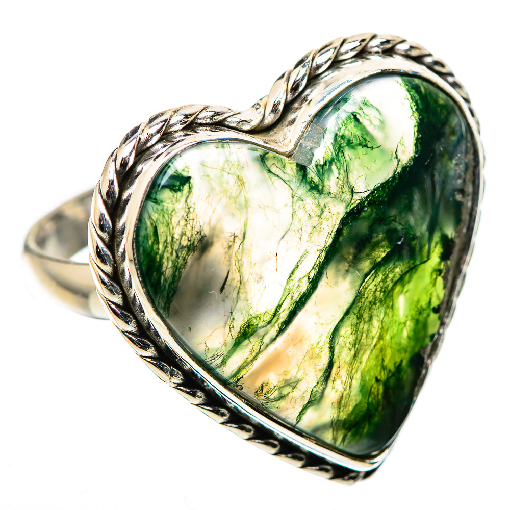 Large Green Moss Agate Ring Size 10 (925 Sterling Silver) RING136111