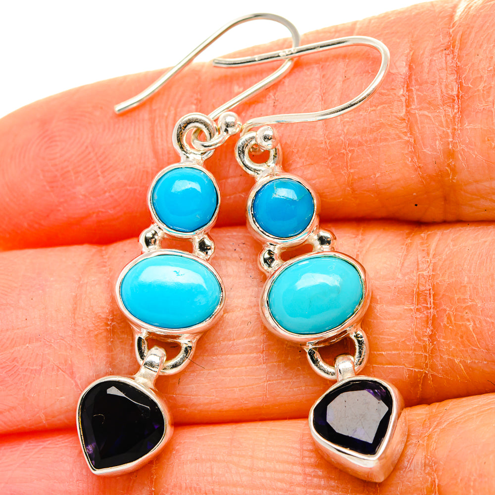 Sleeping Beauty Turquoise, Tanzanite Earrings 1 5/8" (925 Sterling Silver) EARR431736