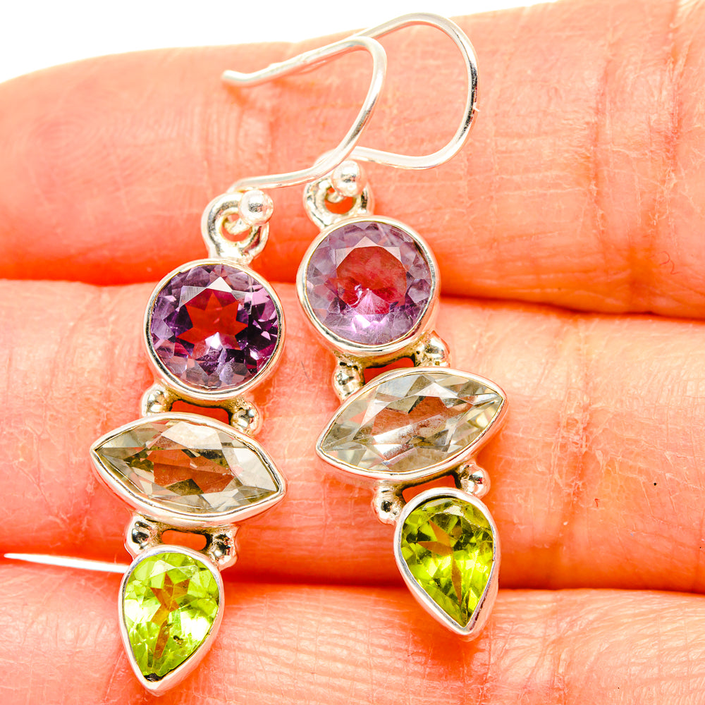 White Quartz, Amethyst, Peridot Earrings 1 1/2" (925 Sterling Silver) EARR431609
