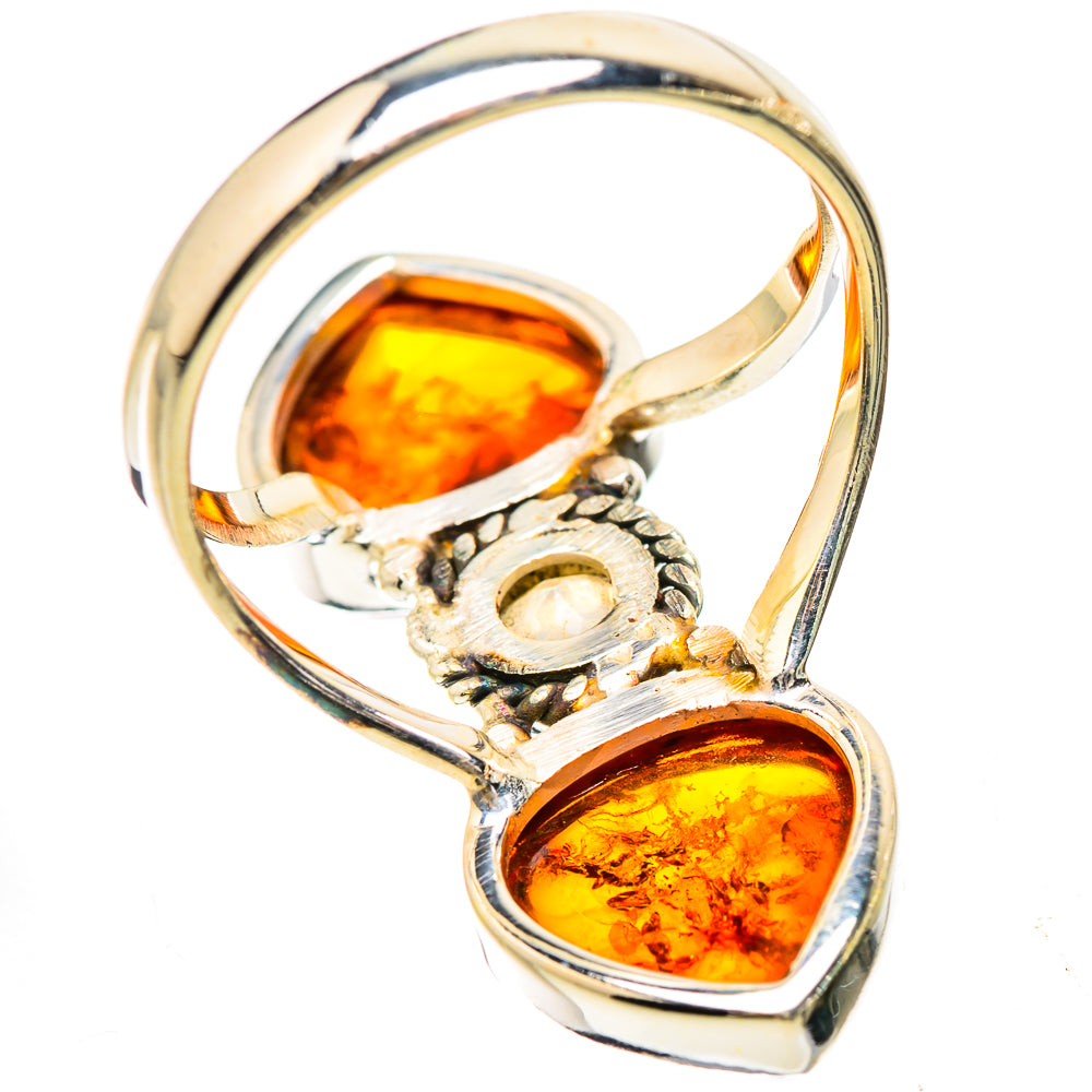 Large Baltic Amber, Moonstone 925 Sterling Silver Ring Size 9.75 R135385