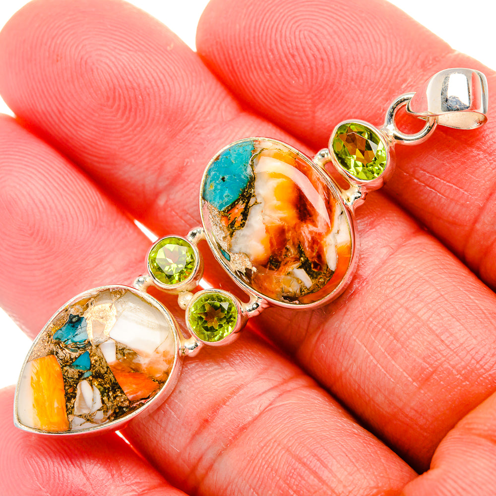 Spiny Oyster Turquoise, Peridot 925 Sterling Silver Pendant 2 3/8" (925 Sterling Silver) PD37696