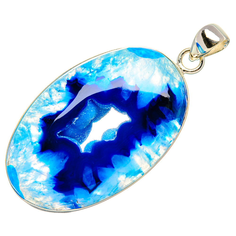 Blue Window Druzy Pendant 2 1/4"  (925 Sterling Silver) PD37181