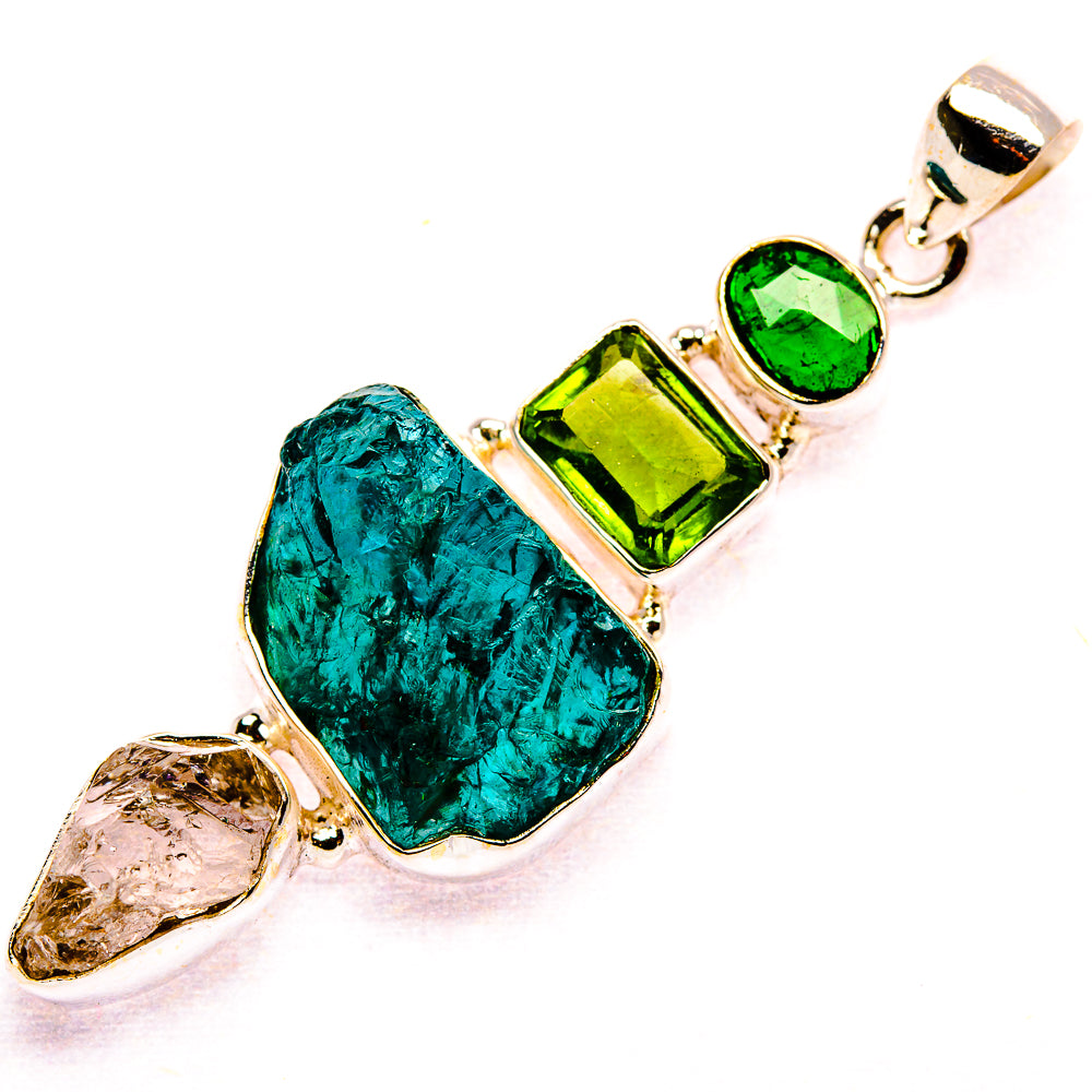 Rough Apatite, Herkimer Diamond, Peridot, Green Aventurine 925 Sterling Silver Pendant 2 3/8" (925 Sterling Silver) PD37643