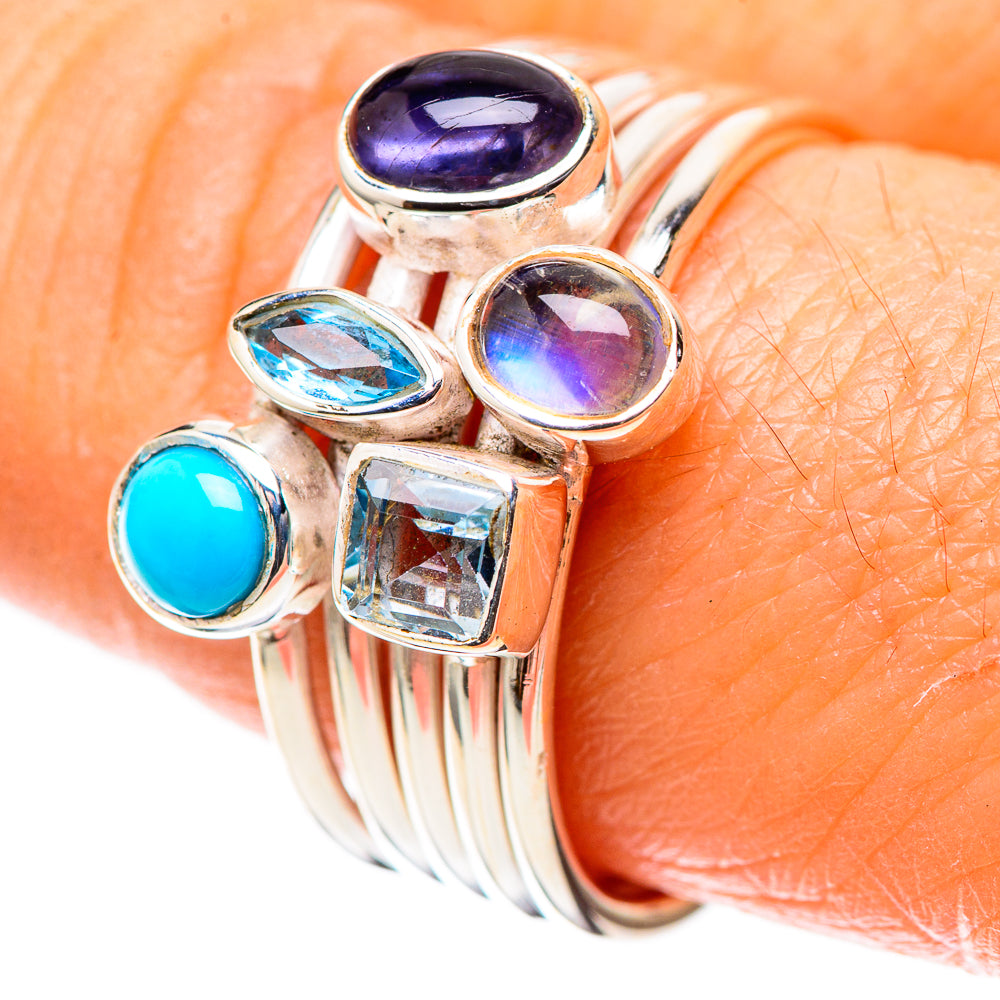 Natural Tanzanite, Blue Topaz, Rainbow Moonstone, Sleeping Beauty Turquoise 925 Sterling Silver Ring Size 8.75 (925 Sterling Silver) RING137634