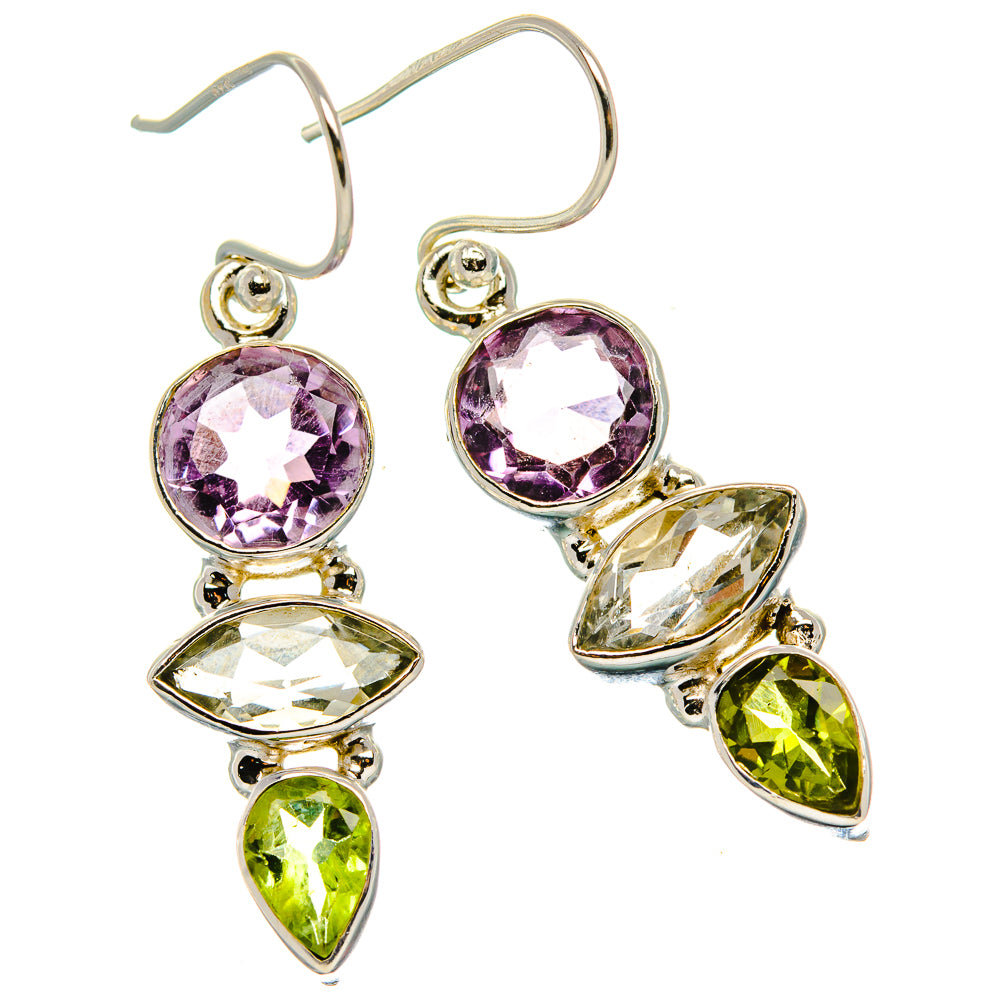 Amethyst, White Quartz, Peridot Earrings 1 1/2" (925 Sterling Silver) EARR431768