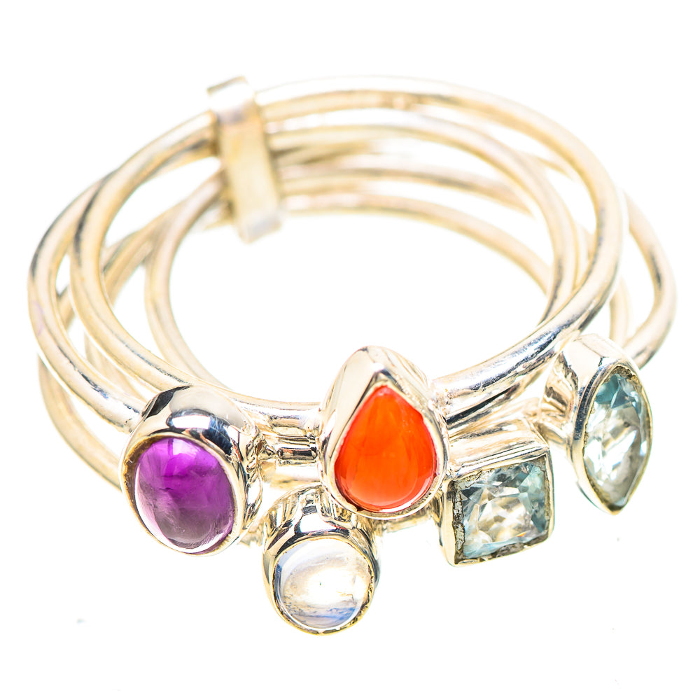 Carnelian, Amethyst, Blue Topaz, Rainbow Moonstone Ring Size 7 (925 Sterling Silver) RING137105