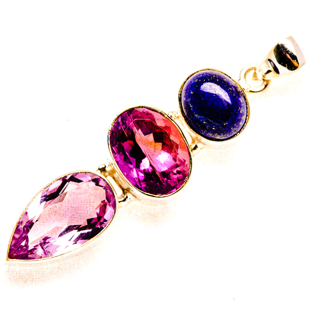 Faceted Amethyst, Lapis Lazuli Pendant 2 1/8" (925 Sterling Silver) PD37530