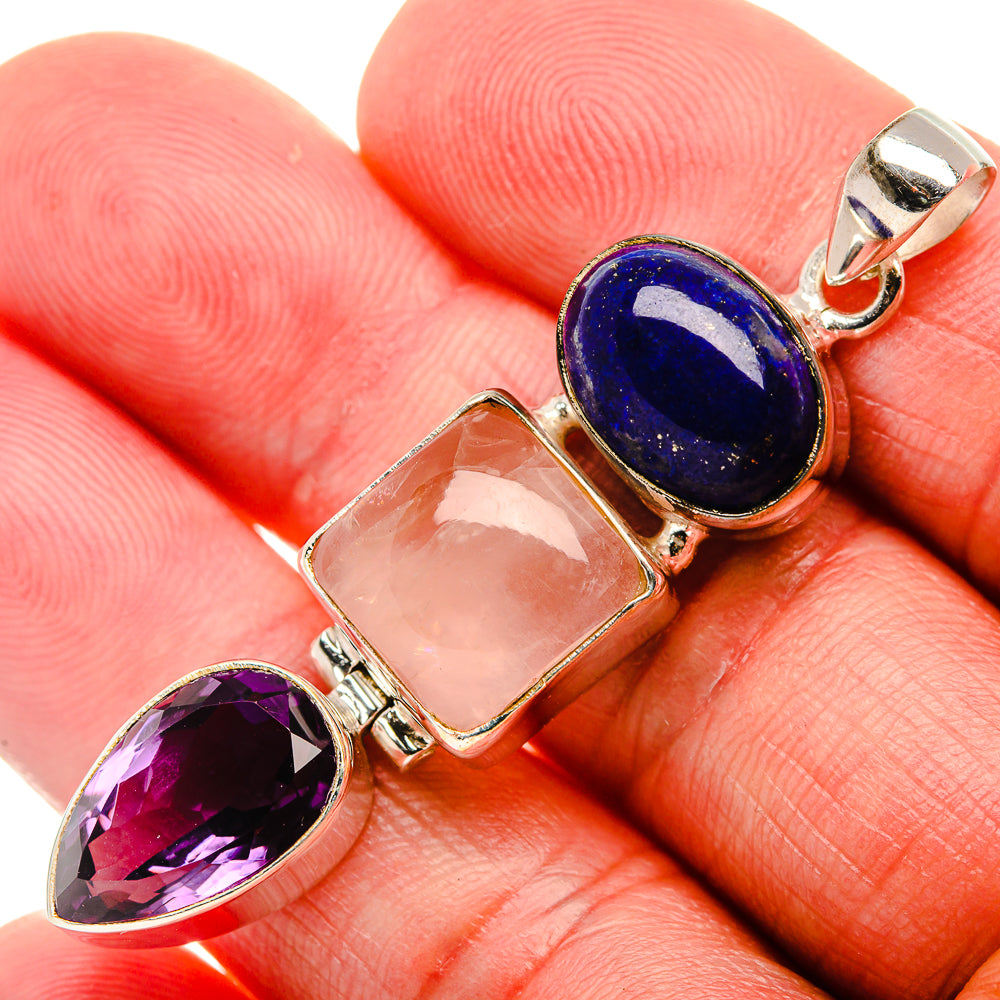 Rose Quartz, Lapis Lazuli, Amethyst 925 Sterling Silver Pendant 2 1/8" (925 Sterling Silver) PD37732