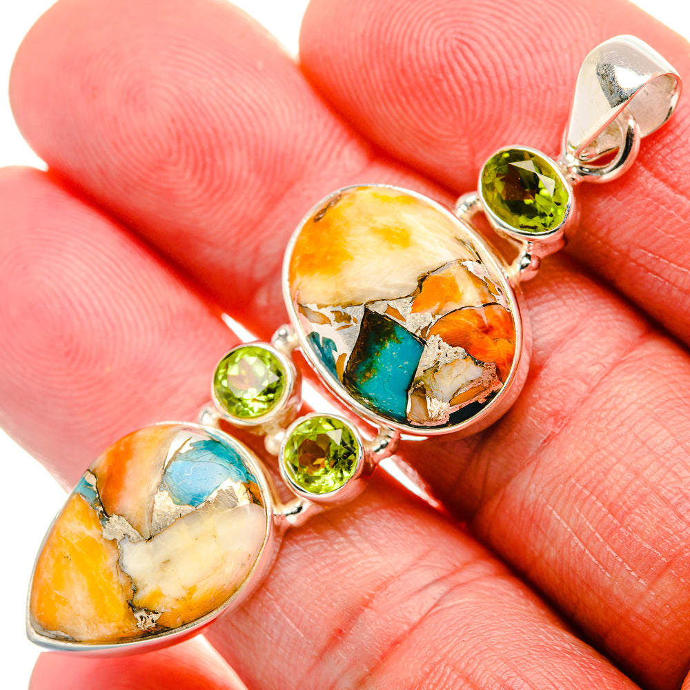 Spiny Oyster Turquoise, Peridot 925 Sterling Silver Pendant 2 1/4" (925 Sterling Silver) PD37621