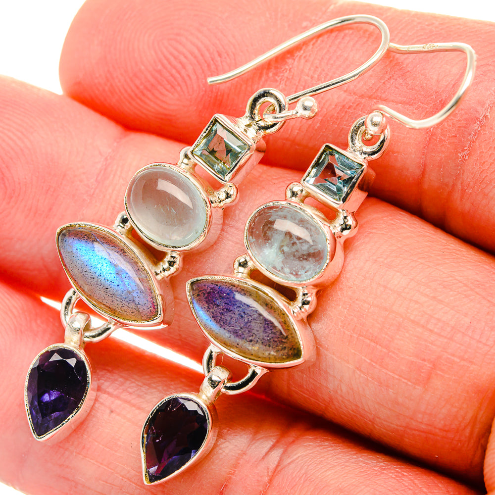 Labradorite, Tanzanite, Aquamarine, Blue Topaz Earrings 1 7/8" (925 Sterling Silver) EARR431848