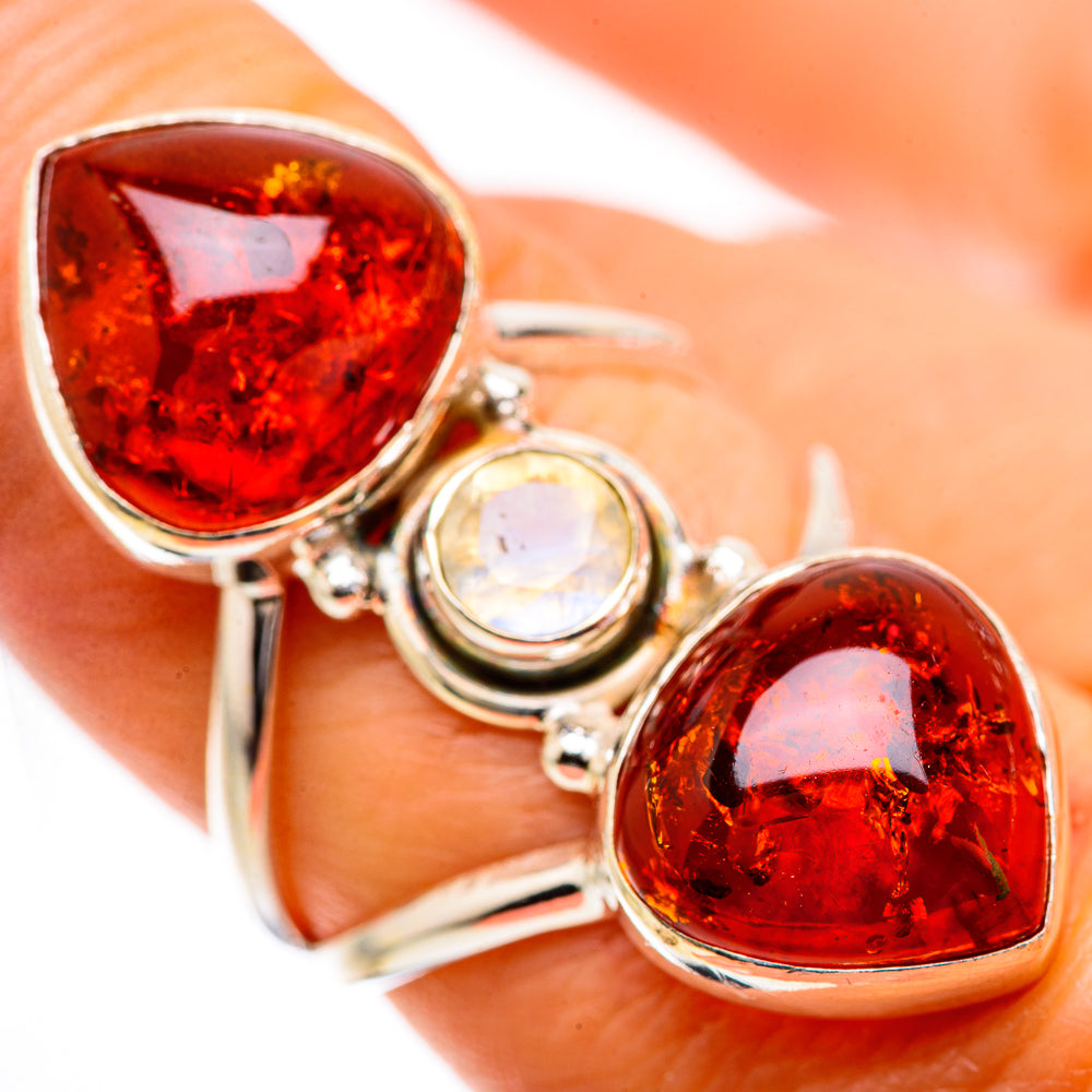 Large Baltic Amber, Rainbow Moonstone Ring Size 7.25 (925 Sterling Silver) RING135358