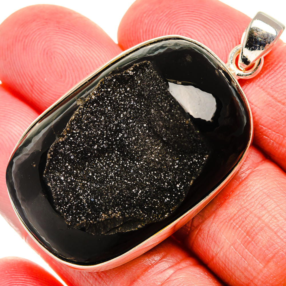 Black Window Druzy 925 Sterling Silver Pendant 2" Ana Co P37025