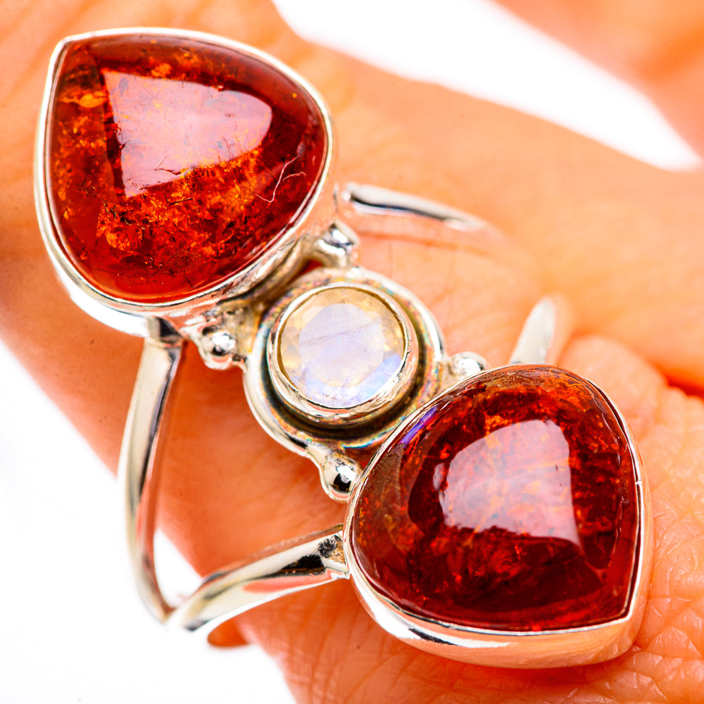 Large Baltic Amber, Rainbow Moonstone Ring Size 9.75 (925 Sterling Silver) RING135921