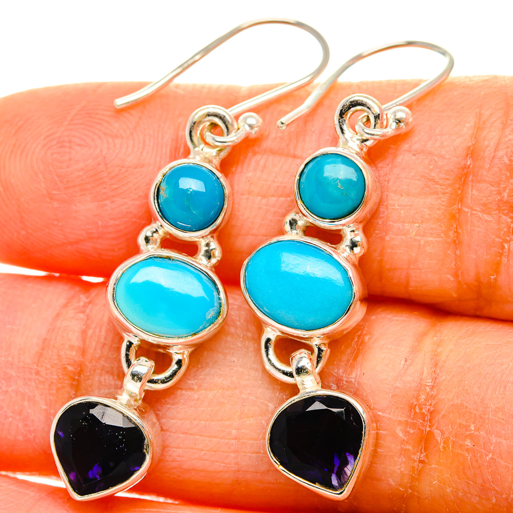 Anasilvercos Sleeping Beauty Turquoise, Tanzanite Earrings 1 3/4" (925 Sterling Silver)