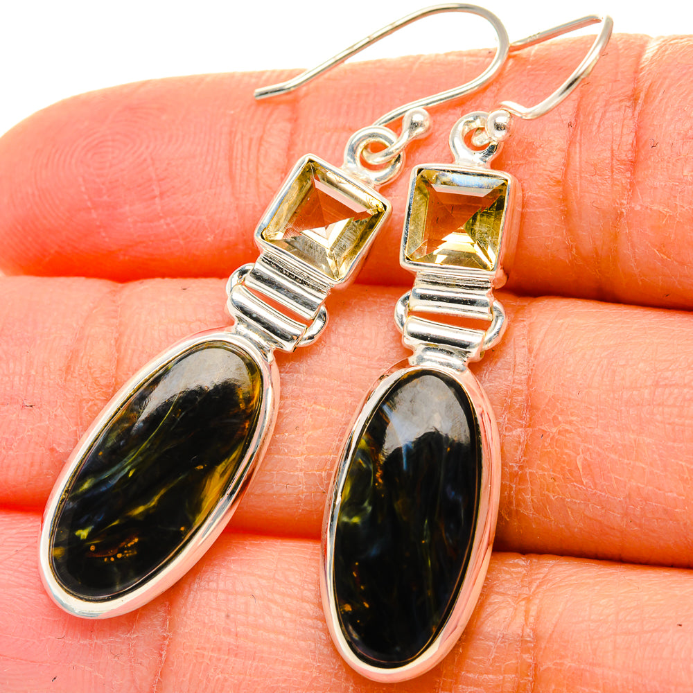 Pietersite, Citrine Earrings 2" (925 Sterling Silver) EARR431780