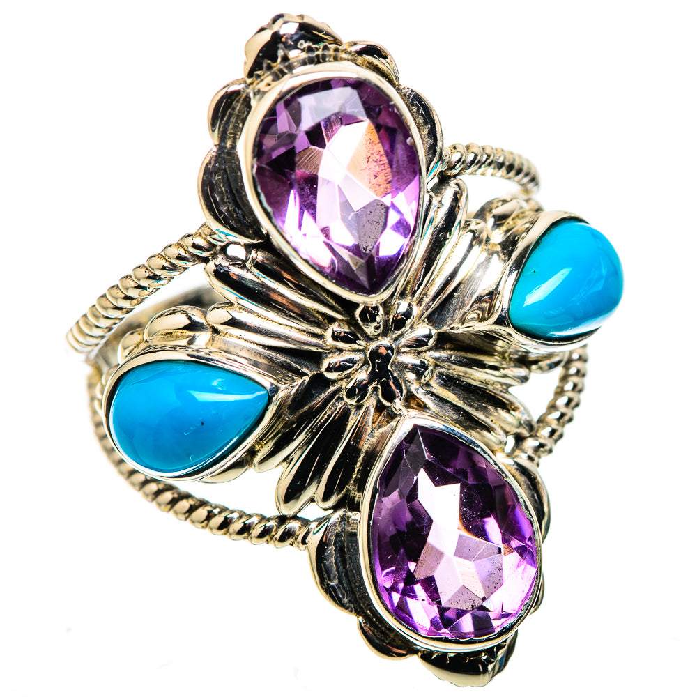 Large Faceted Amethyst, Sleeping Beauty Turquoise Ring Size 10 (925 Sterling Silver) RING136098