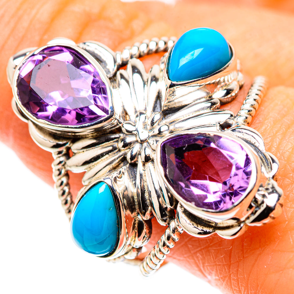 Large Faceted Amethyst, Sleeping Beauty Turquoise Ring Size 10 (925 Sterling Silver) RING136098