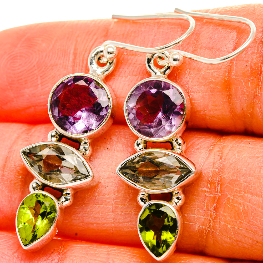 Amethyst, White Quartz, Peridot Earrings 1 1/2" (925 Sterling Silver) EARR431724