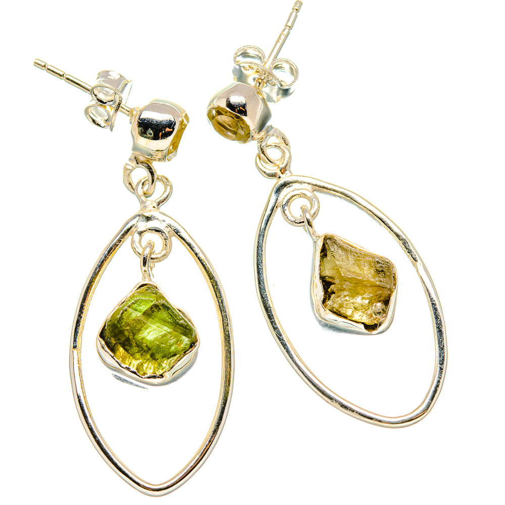 Rough Peridot, White Quartz Earrings 1 1/2" (925 Sterling Silver) EARR431516