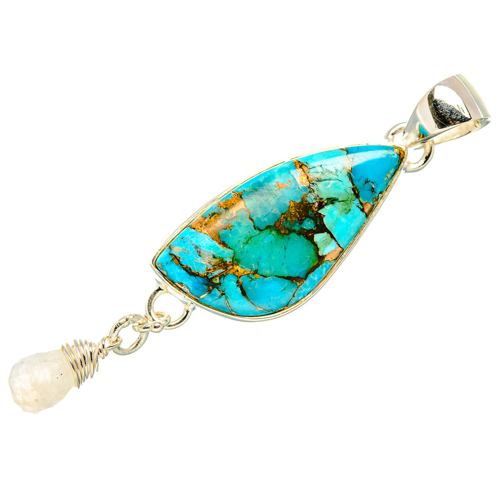 Blue Copper Composite Turquoise, Rainbow Moonstone Pendant 2 3/8" (925 Sterling Silver) PD36802