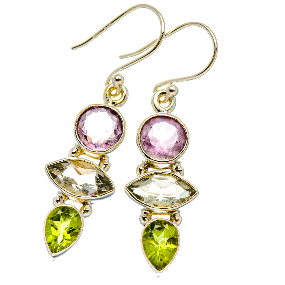 Anasilvercos Faceted Green Amethyst, Amethyst, Peridot Earrings 1 1/2" (925 Sterling Silver)