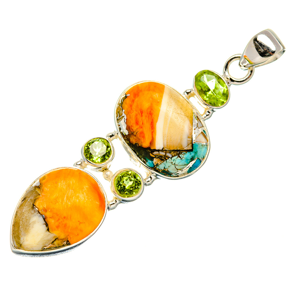 Spiny Oyster Turquoise, Peridot Pendant 2 3/8" (925 Sterling Silver) PD37421