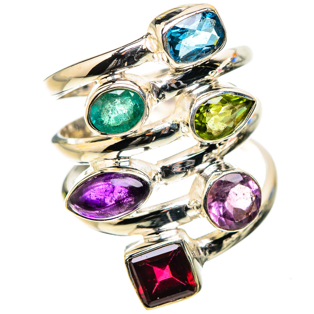 Anasilvercos Garnet, Amethyst, Peridot, Blue Topaz, Emerald Ring Size 7 (925 Sterling Silver)