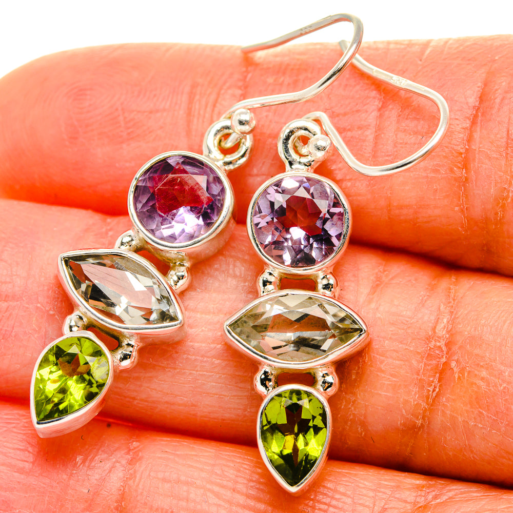 Green Amethyst, Peridot, Amethyst Earrings 1 3/4"  (925 Sterling Silver) EARR431669