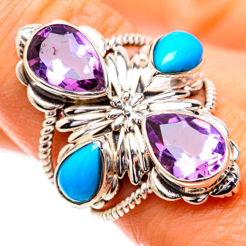Large Faceted Amethyst, Sleeping Beauty Turquoise Ring Size 8.5 (925 Sterling Silver) RING135987