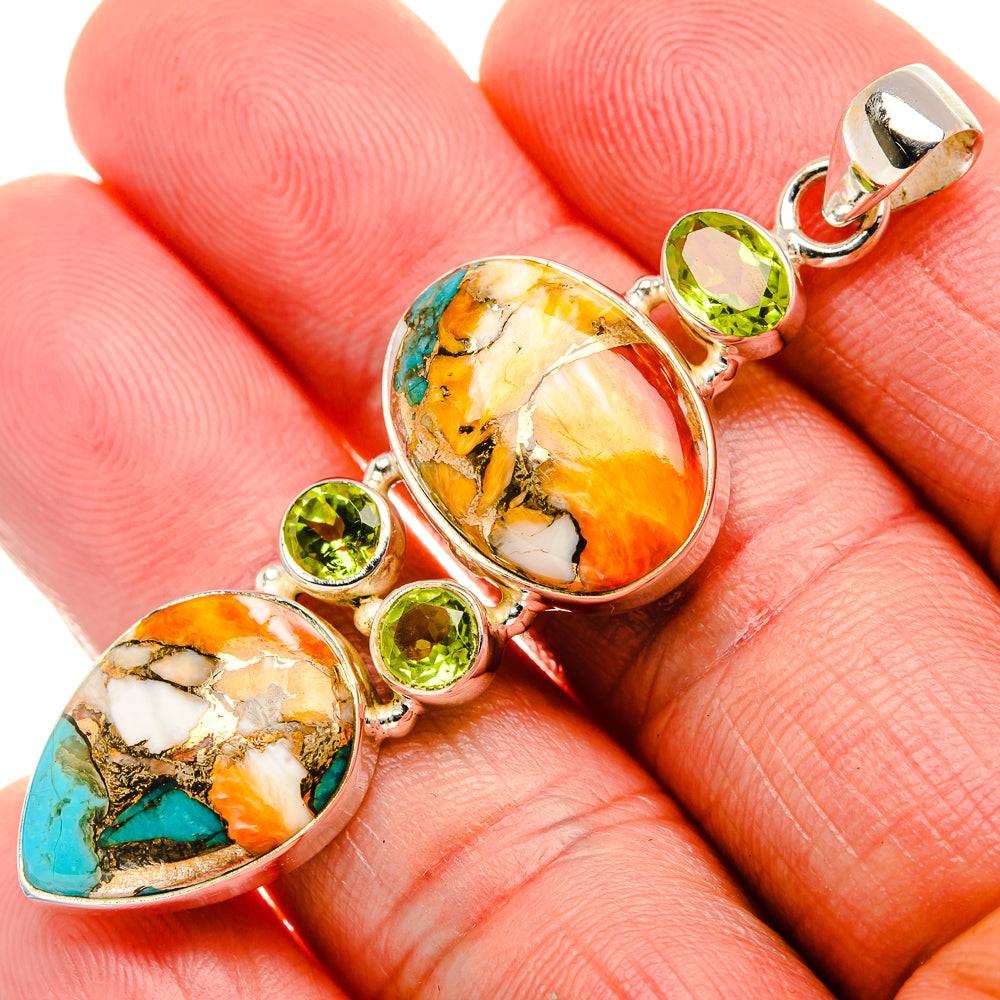 Spiny Oyster Turquoise, Peridot Pendant 2 1/4" (925 Sterling Silver) PD37583