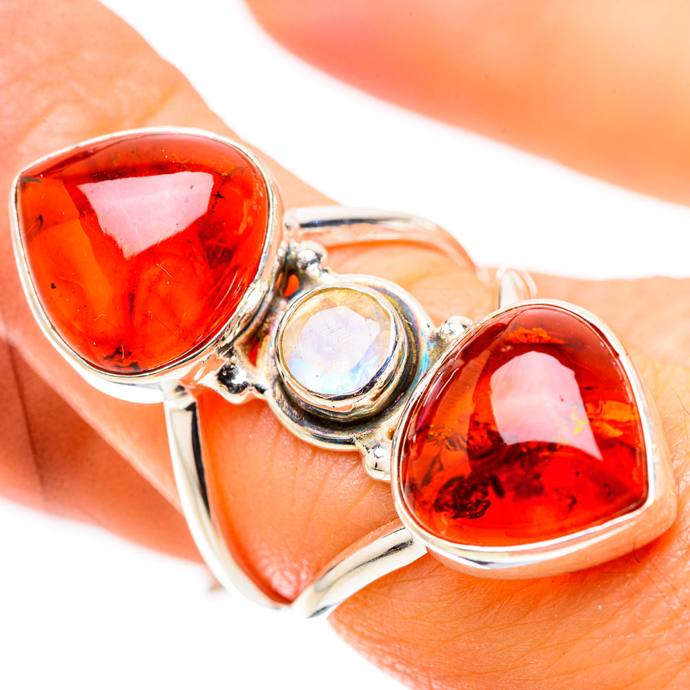 Large Baltic Amber, Rainbow Moonstone Ring Size 6.75 (925 Sterling Silver) RING135739