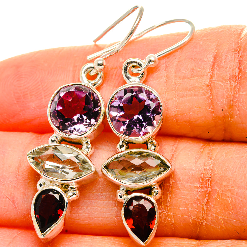 Amethyst, White Quartz, Peridot Earrings 1 1/2" (925 Sterling Silver) EARR431739