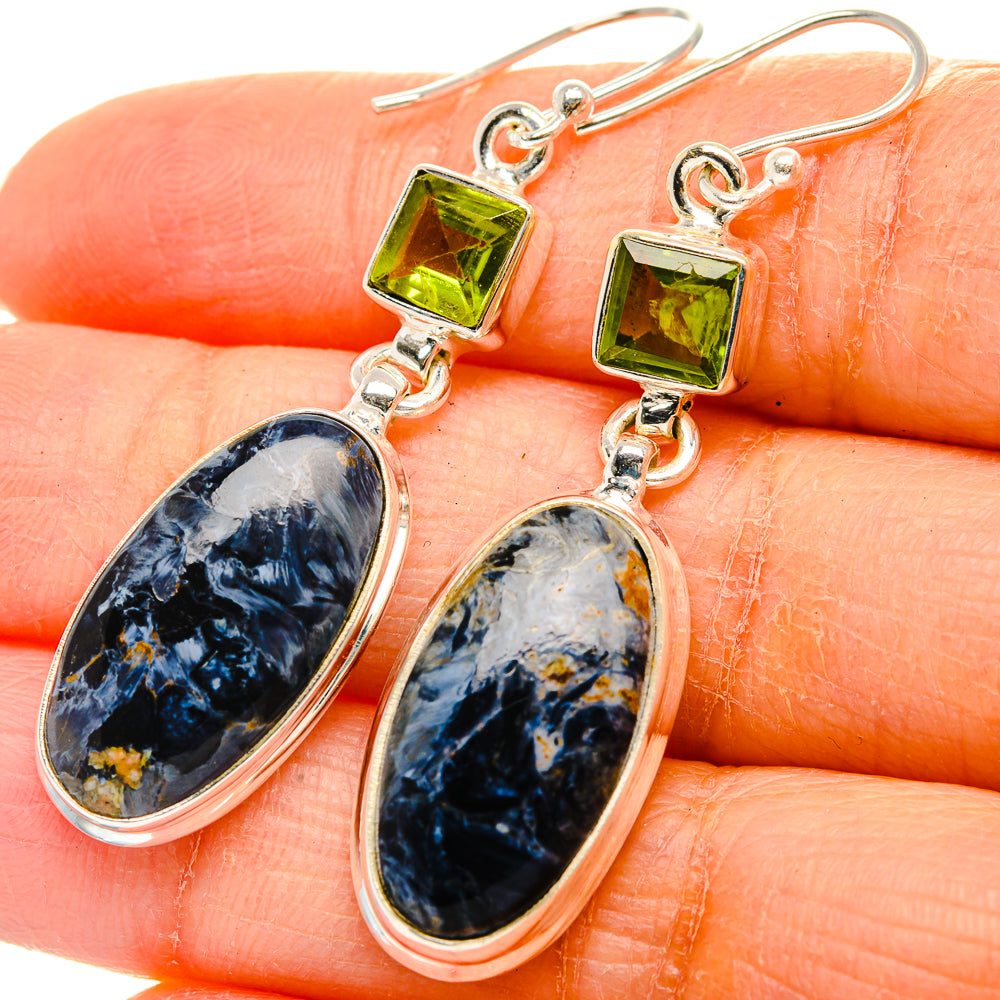 Pietersite, Peridot 925 Sterling Silver Earrings 2" Ana Co E431738