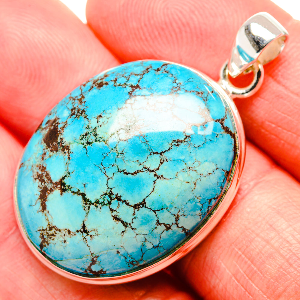 Tibetan Turquoise Pendant 1 3/4"  (925 Sterling Silver) PD36908