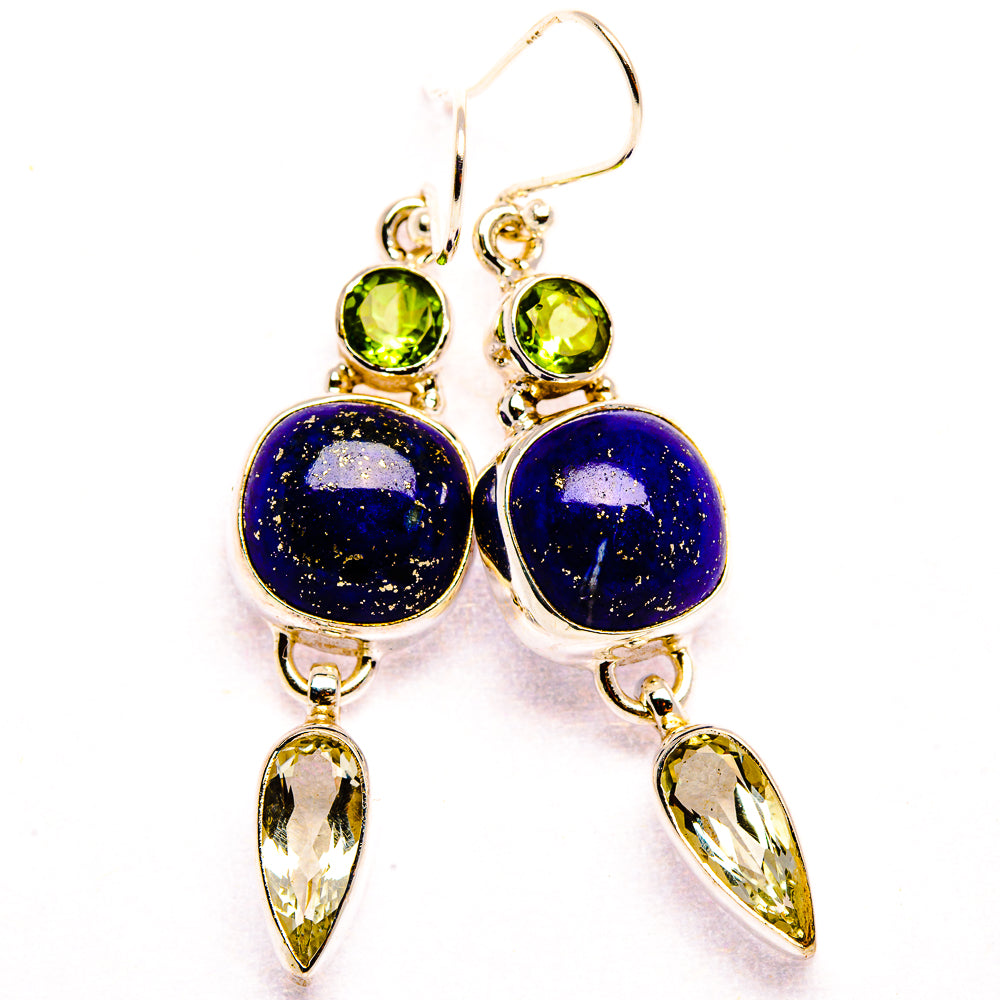 Lapis Lazuli, Green Amethyst, Peridot Earrings 2" (925 Sterling Silver) EARR431835
