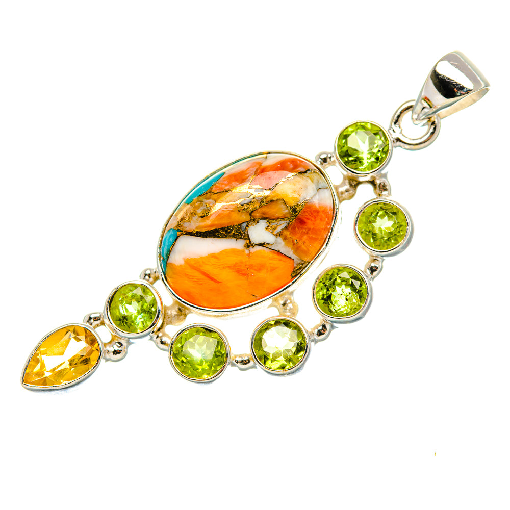 Spiny Oyster Turquoise, Peridot, Citrine 925 Sterling Silver Pendant 2 1/8" (925 Sterling Silver) PD37697