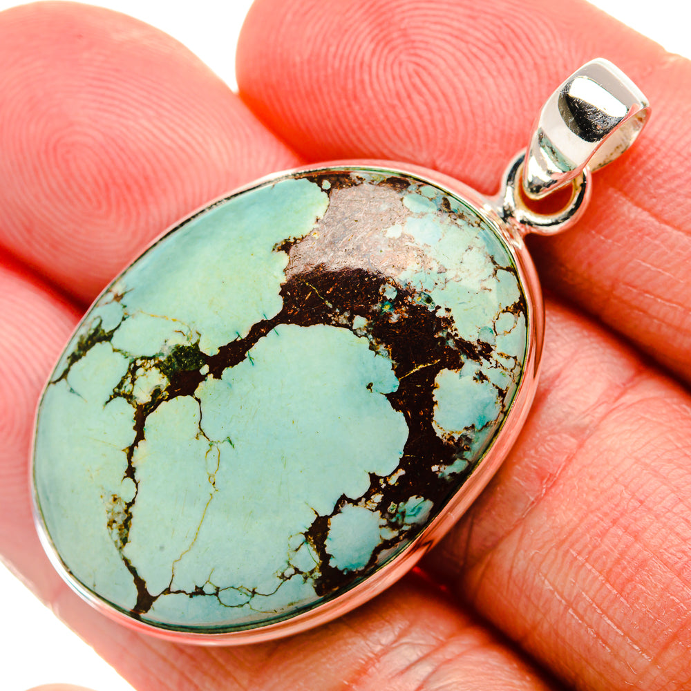 Tibetan Turquoise Pendant 1 3/4" (925 Sterling Silver) PD36969