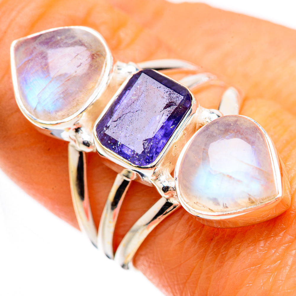 Faceted Tanzanite, Rainbow Moonstone Ring Size 7.5 (925 Sterling Silver) RING135639