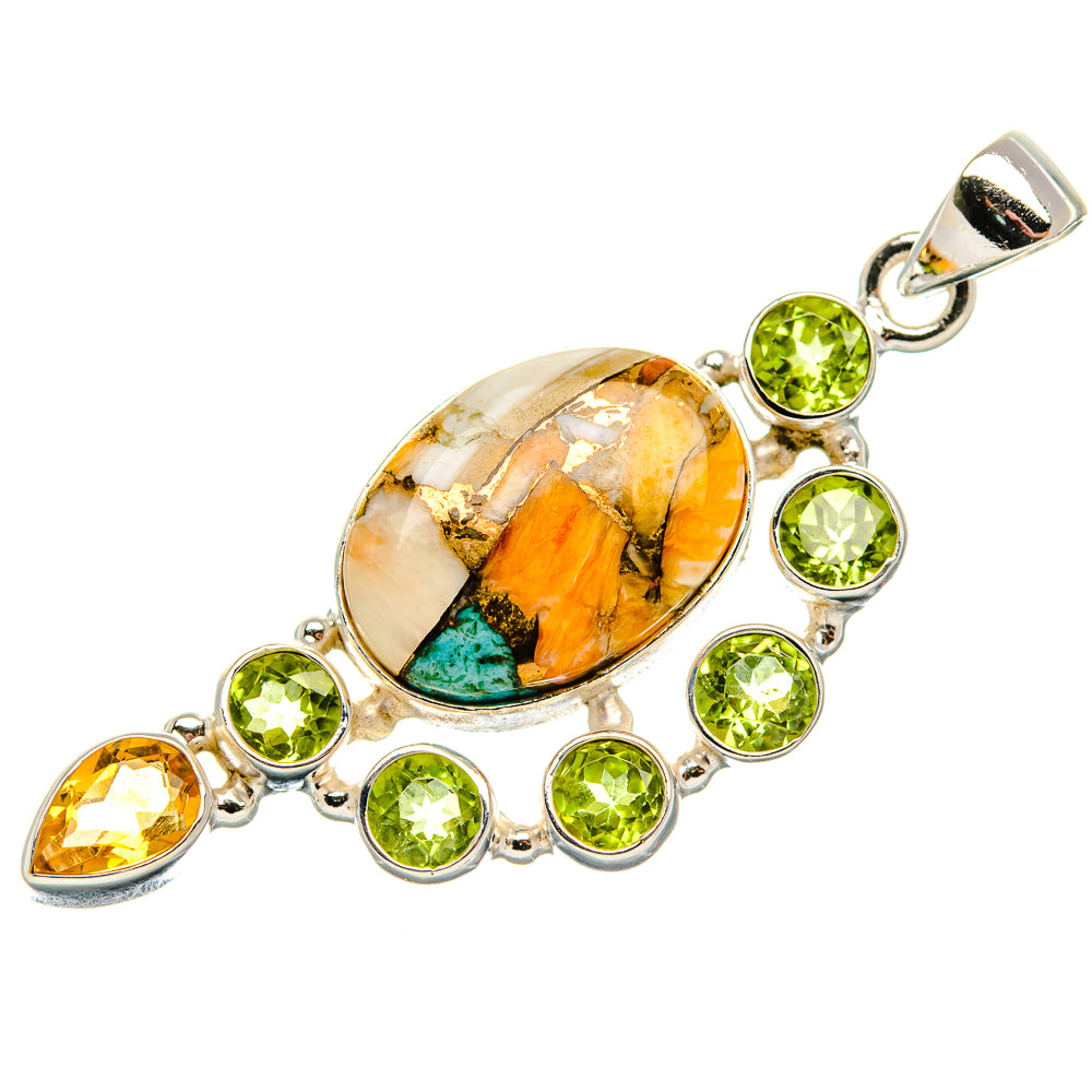 Spiny Oyster Turquoise, Peridot, Citrine Pendant 2 1/8" (925 Sterling Silver) PD37415