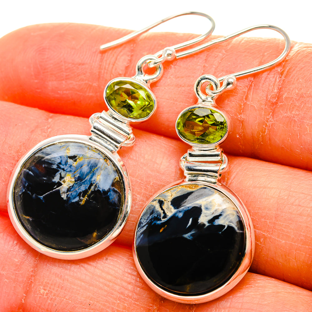 Pietersite, Peridot Earrings 1 3/4"  (925 Sterling Silver) EARR431648