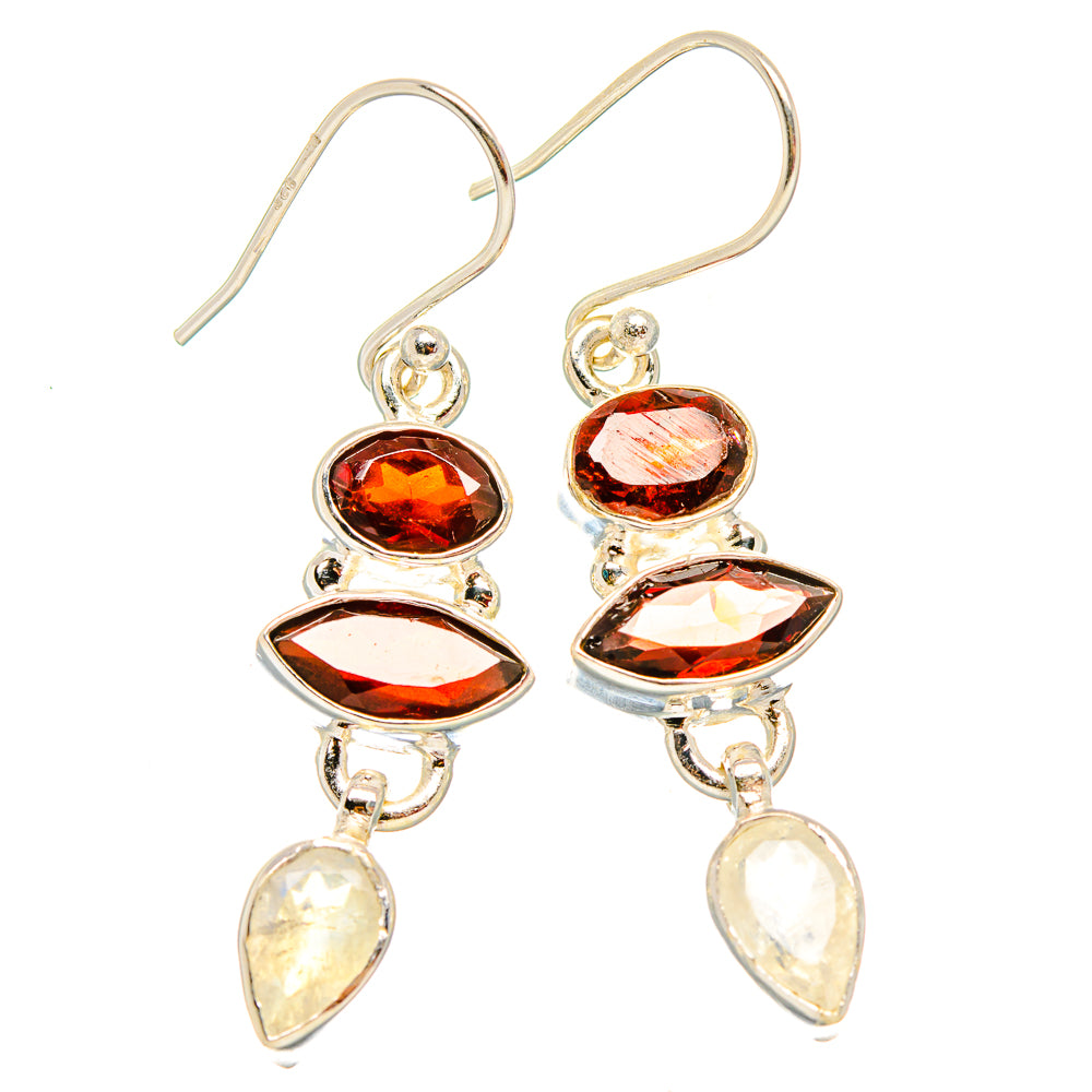 Garnet, Rainbow Moonstone Earrings 1 3/4" (925 Sterling Silver) EARR431601