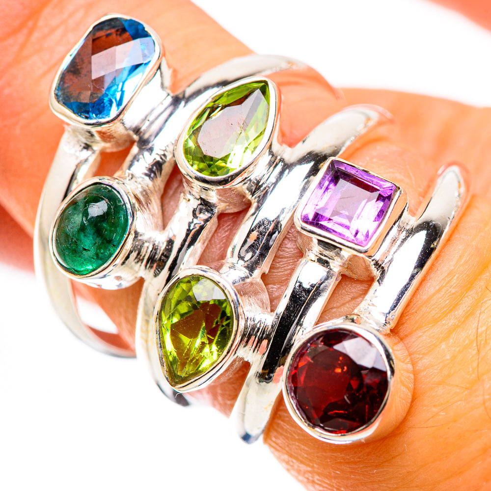 Garnet, Amethyst, Peridot, Green Aventurine, Blue Topaz Ring Size 6.75 (925 Sterling Silver) RING135439