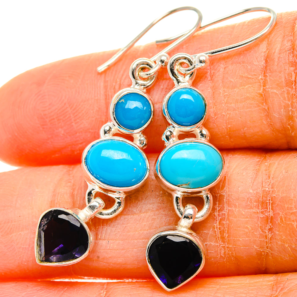 Sleeping Beauty Turquoise, Tanzanite Sterling Silver Earrings 1 5/8" E431758