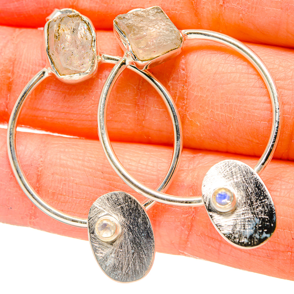 Rough Rainbow Moonstone Earrings 1 1/2" (925 Sterling Silver) EARR431517
