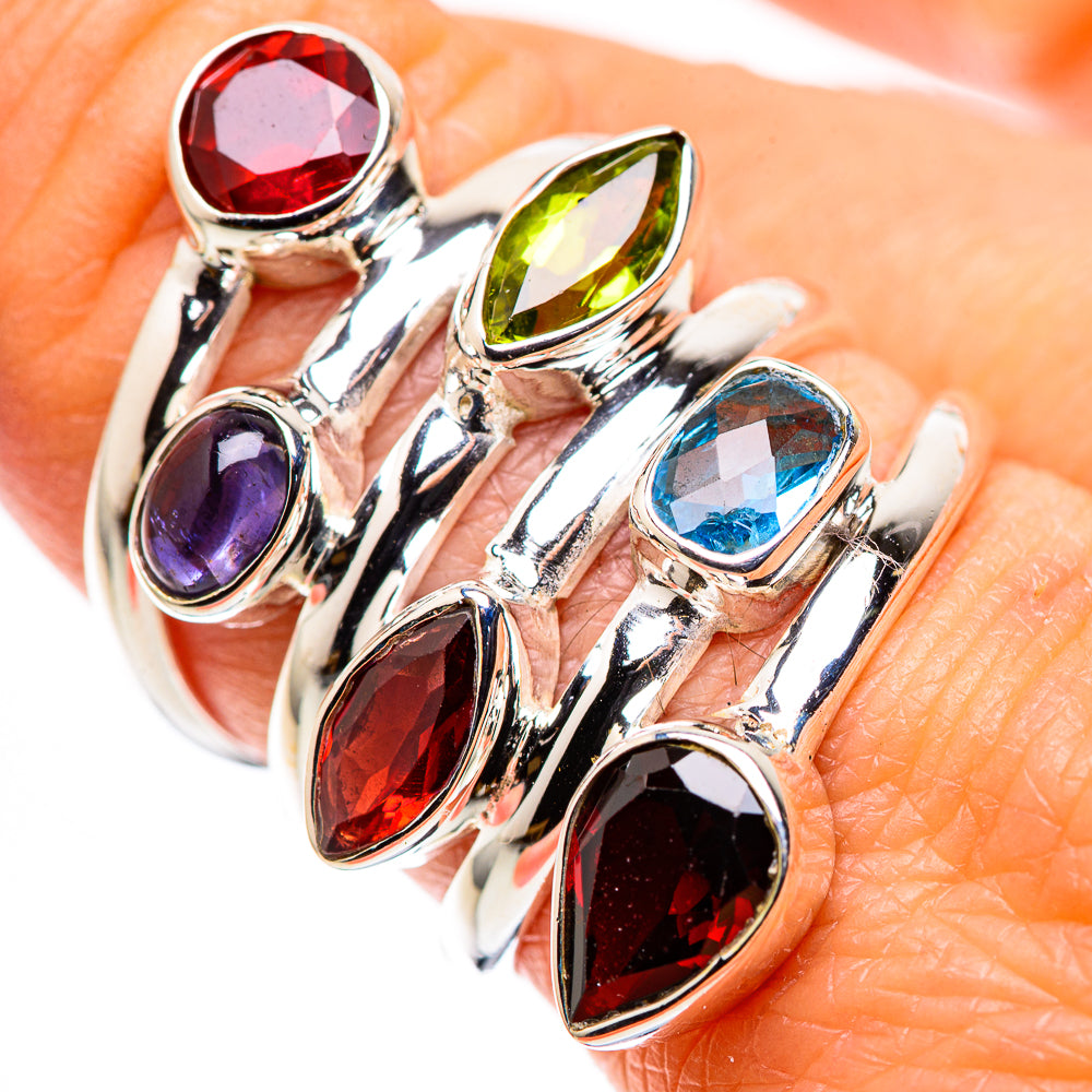 Large Garnet, Tanzanite, Peridot, Blue Topaz Ring Size 8.25 (925 Sterling Silver) RING136152