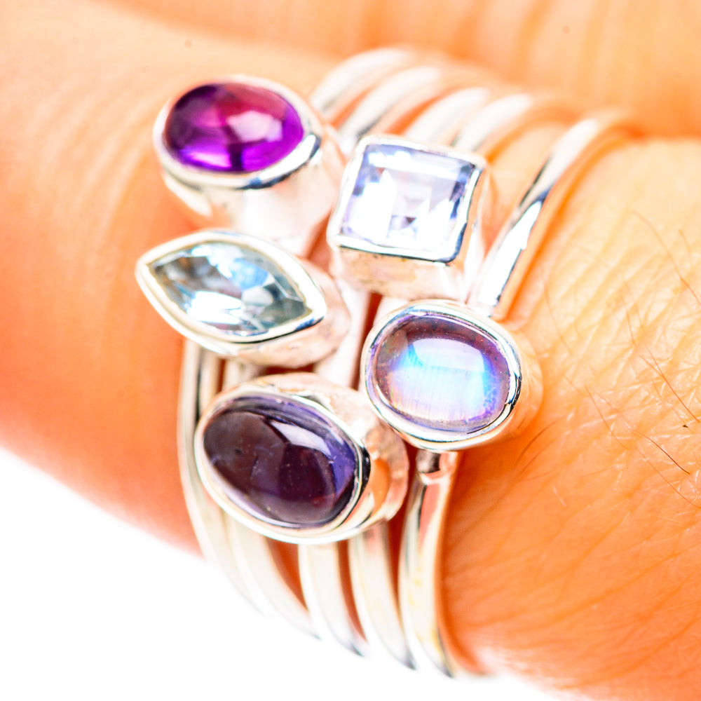 Tanzanite, Amethyst, Blue Topaz, Rainbow Moonstone Ring Size 7.75 (925 Sterling Silver) RING136875