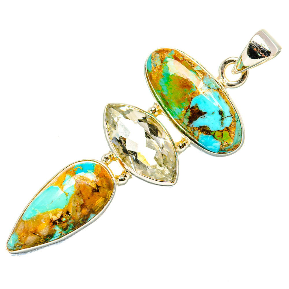 Blue Copper Composite Turquoise, Green Amethyst Pendant 2" (925 Sterling Silver) PD36891