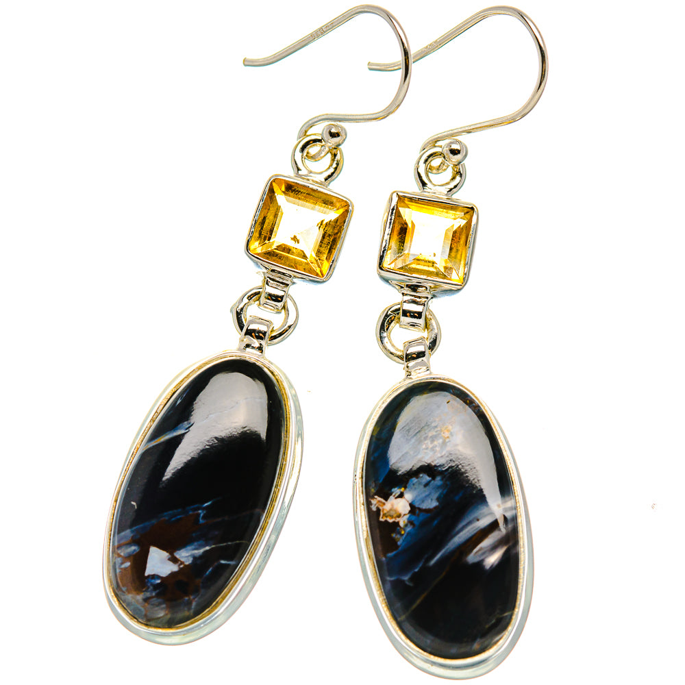 Pietersite, Citrine Earrings 2" (925 Sterling Silver) EARR431784